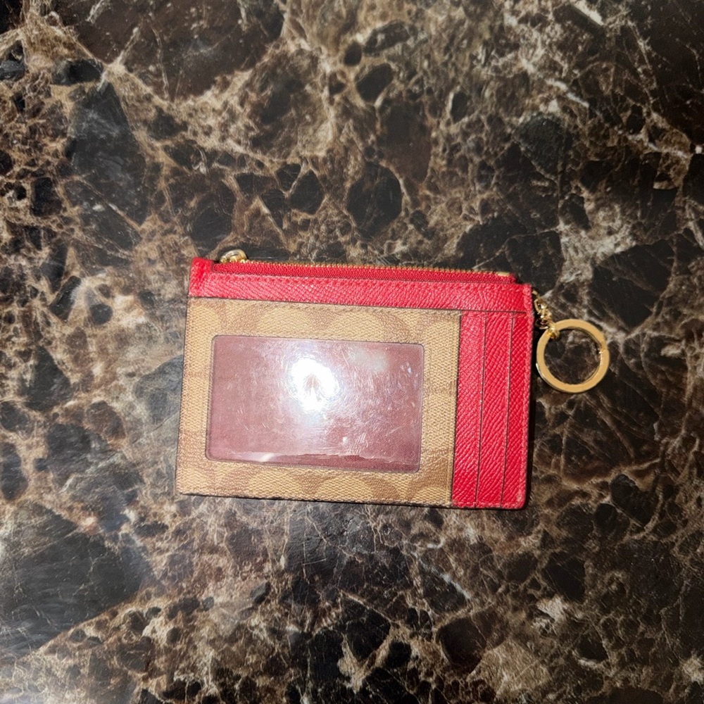 Red and Brown Coach Card Holder with Key Ring